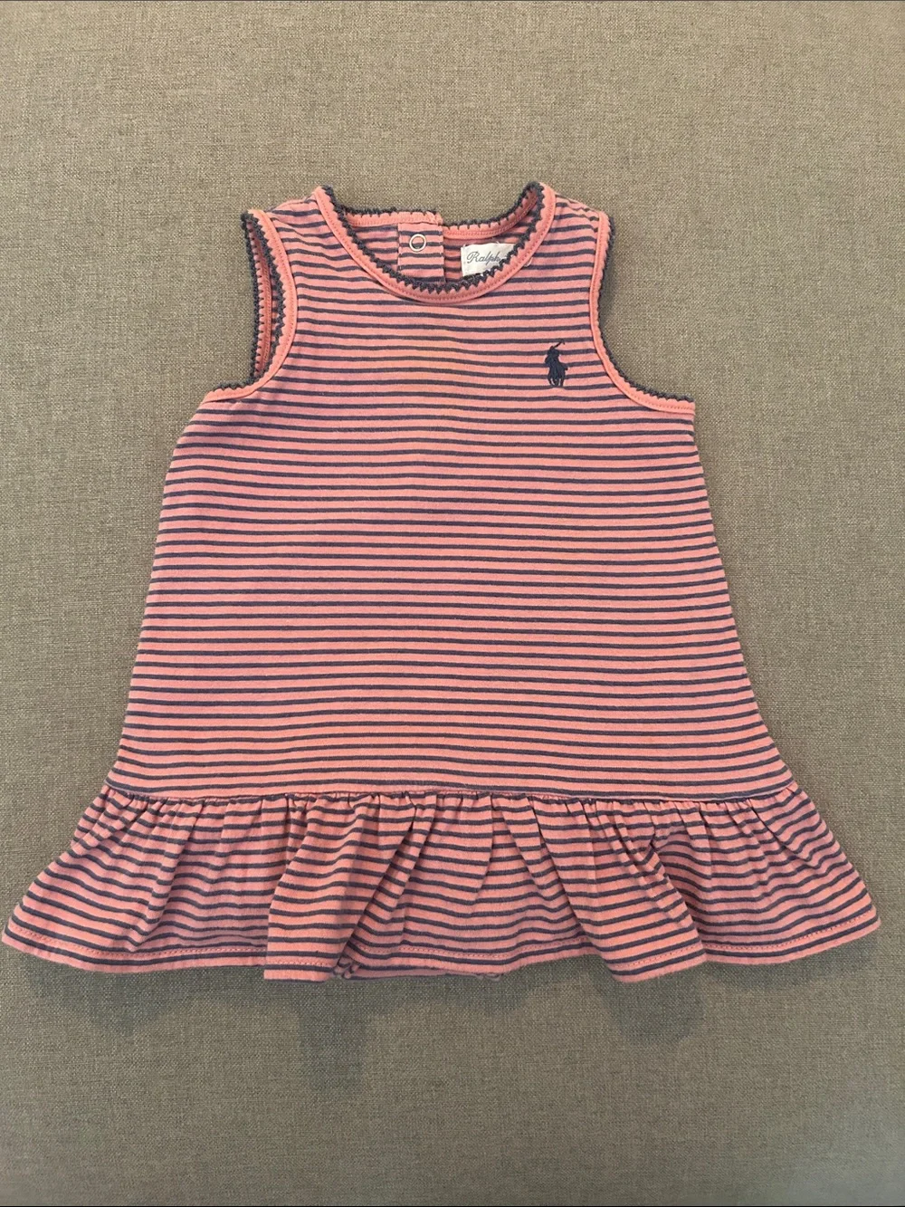 Ralph Lauren Coral Pink & Navy Striped Sleeveless Baby Dress